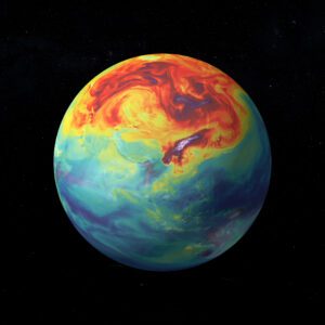 Globe with heat map showing warming