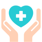Two hands framing a heart containing a first aid cross