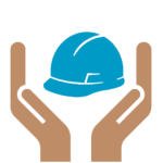 Two hands framing a hard helmet