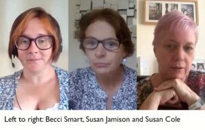 Head and shoulders shot of three women affected by the valproate scandal, Becci Smart, Susan Jamison and Susan Cole
