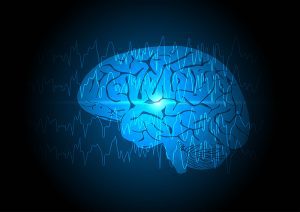 Illustration of brain in blue with a light depicting the site of a focal seizure